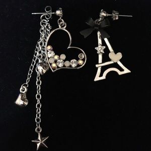 Eiffel Tower and hearts mismatched pair